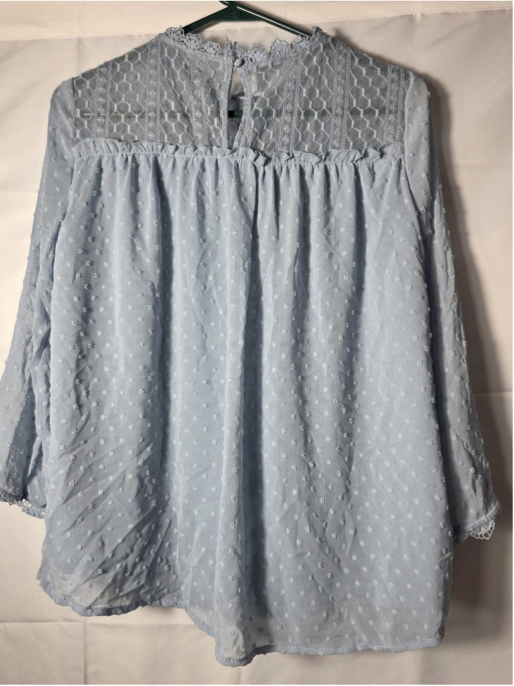 SWEET WANDERER Women's Periwinkle Blue L Dot Lace Ruffle Blouse Cottagecore - Picture 6 of 7